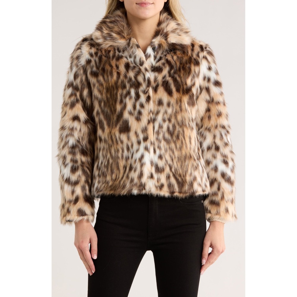 Jason Wu Faux Fur Leopard Print Zip Front Jacket Floral Lining Womens L